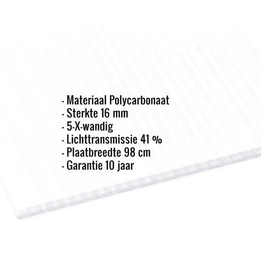 Polycarbonaat kanaalplaat | 16 mm | Breedte 98 cm | Opaal wit | X-Structuur | 2,00 m #2