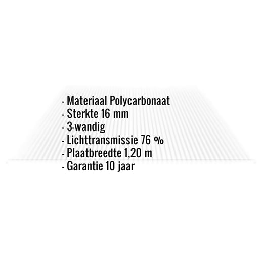 Polycarbonaat kanaalplaat | 16 mm | Breedte 1,20 m | Helder | 5,00 m #2