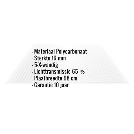 Polycarbonaat kanaalplaat | 16 mm | Breedte 98 cm | Helder | X-Structuur | 3,50 m #2