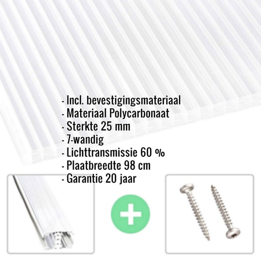 Polycarbonaat kanaalplaat | 25 mm | Profiel A3 | Voordeelpakket | Plaatbreedte 98 cm | Helder | Breedte 3,08 m | Lengte 2,00 m #2