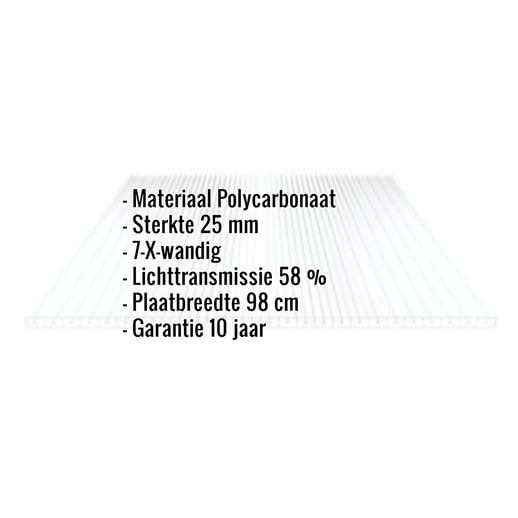 Polycarbonaat kanaalplaat | 25 mm | Breedte 98 cm | Helder | X-Structuur | 3,00 m #2