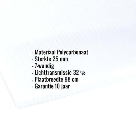 Polycarbonaat kanaalplaat | 25 mm | Breedte 98 cm | Opaal wit | Warmtewerend | 2,00 m #2