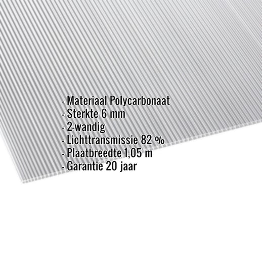 Polycarbonaat kanaalplaat | 6 mm | Breedte 1,05 m | Helder | Dubbelzijdige UV-bescherming | 2,00 m #2