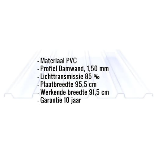 PVC damwandplaat | 183/40 | 1,50 mm | Helder, licht blauw getint | 5,00 m #2