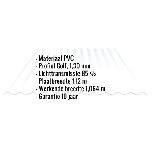 PVC golfplaat | 76/18 | 1,30 mm | Helder, licht blauw getint | 3,50 m #2