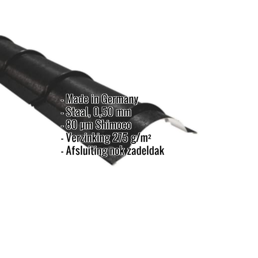 Ronde nok | 1,86 m | Staal 0,50 mm | 80 µm Shimoco | 9005 - Gitzwart #2