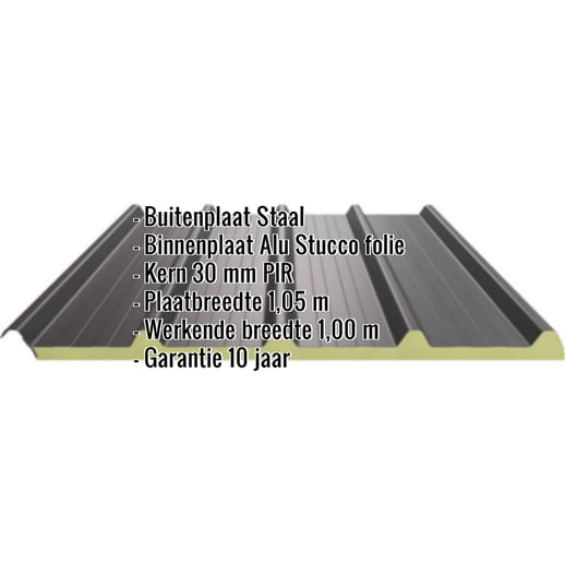 Sandwich Paneel ECO 1000-30 | Dak | Kern 3 cm | 25 µm Polyester | 8019 - Grijsbruin | 4,10 m #2