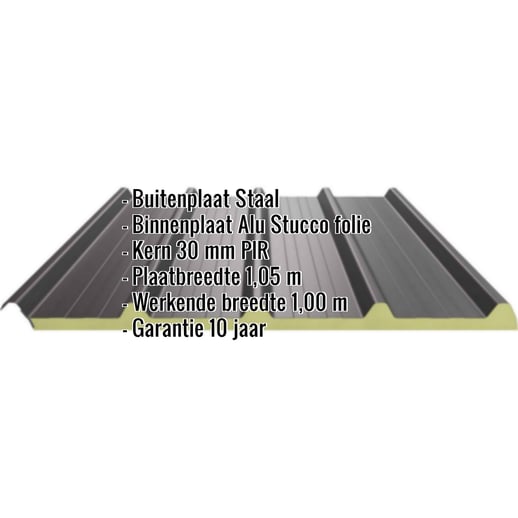 Sandwich Paneel ECO 1000-30 | Dak | Kern 3 cm | 25 µm Polyester | 8019 - Grijsbruin | 5,10 m #2
