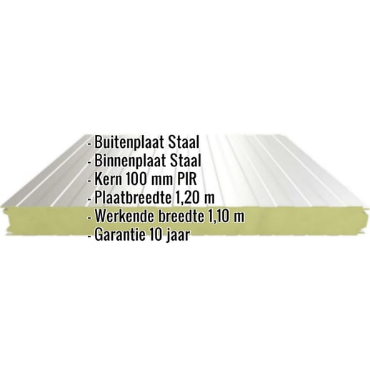 Sandwich Paneel Wall 1100 80 | Gevel | Kern 8 cm | 25 µm Polyester | 9002 - Grijswit | 3,00 m #2