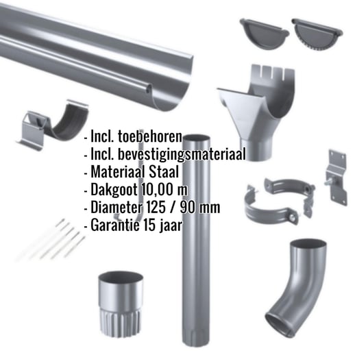 Stalen dakgoot voordeelpakket 10 m | Ø 125/90 mm | 7024 - Grafietgrijs #2