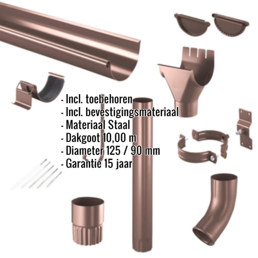 Stalen dakgoot voordeelpakket 10 m | Ø 125/90 mm | 8017 - Chocoladebruin #2