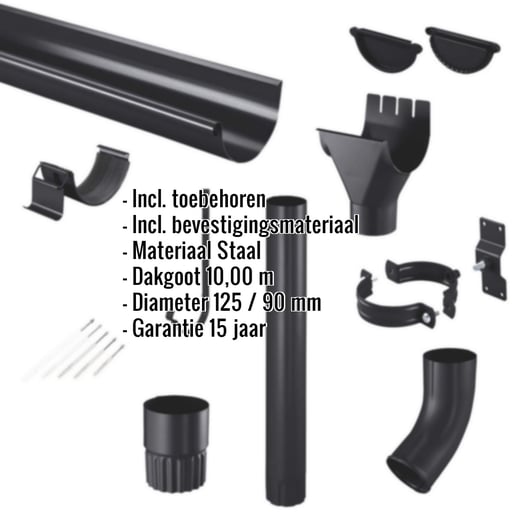 Stalen dakgoot voordeelpakket 10 m | Ø 125/90 mm | 9005 - Gitzwart #2
