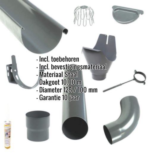 Stalen dakgoot voordeelpakket 10,00 m | Ø 125/100 mm | Kleur grafiet #2