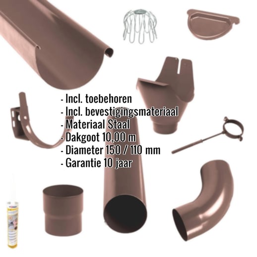 Stalen dakgoot voordeelpakket 10,00 m | Ø 150/100 mm | Kleur bruin #2
