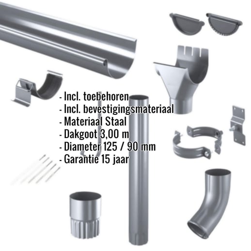 Stalen dakgoot voordeelpakket 3,00 m | Ø 125/90 mm | 7024 - Grafietgrijs #2
