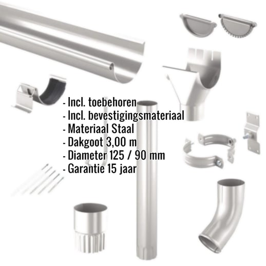 Stalen dakgoot voordeelpakket 3,00 m | Ø 125/90 mm | 9007 - Grijs aluminiumkleurig #2