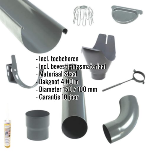 Stalen dakgoot voordeelpakket 4,00 m | Ø 150/100 mm | Kleur grafiet #2