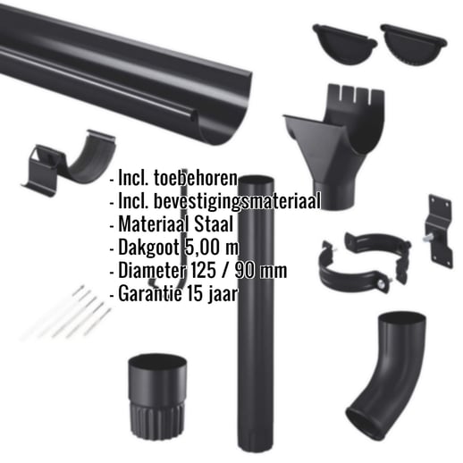 Stalen dakgoot voordeelpakket 5 m | Ø 125/90 mm | 9005 - Gitzwart #2