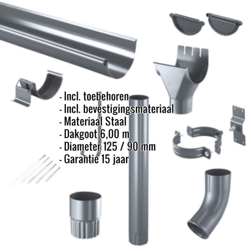 Stalen dakgoot voordeelpakket 6 m | Ø 125/90 mm | 7016 - Antracietgrijs #2