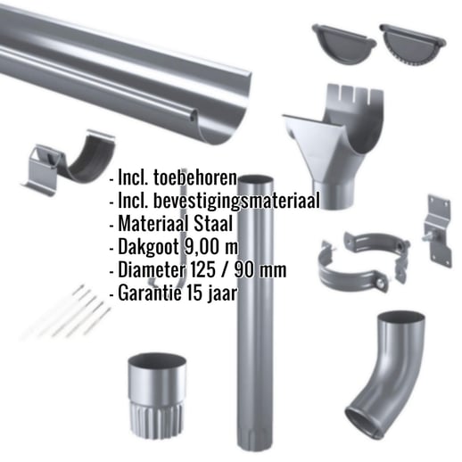 Stalen dakgoot voordeelpakket 9 m | Ø 125/90 mm | 7024 - Grafietgrijs #2