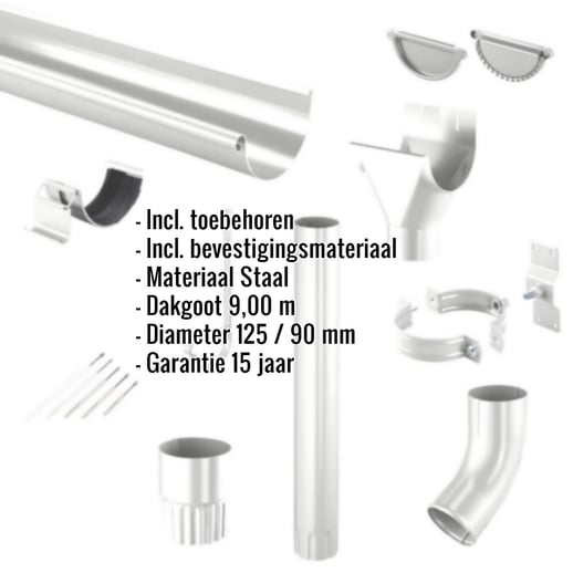Stalen dakgoot voordeelpakket 9 m | Ø 125/90 mm | 9006 - Zilver-Metallic #2