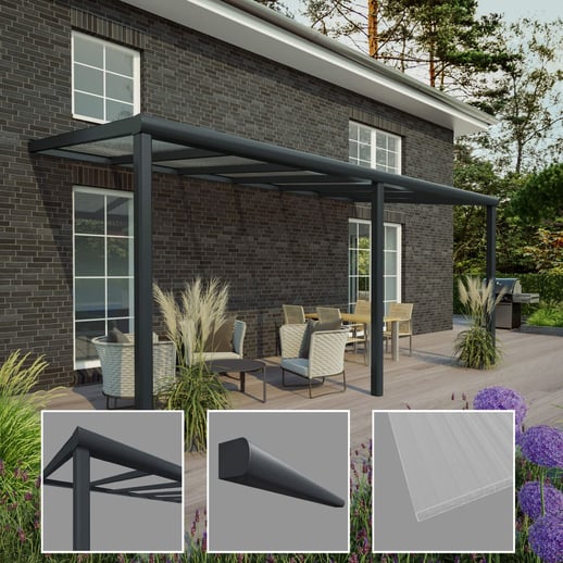Terrasoverkapping | Sneeuwzone 1 | RAL 7016 | Plaat helder | Lijst halfrond | Breedte 11,06 m | Diepte 3,00 m #3