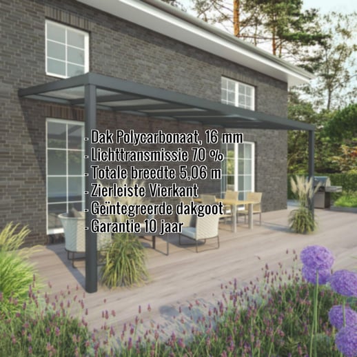 Terrasoverkapping | Sneeuwzone 1 | RAL 7016 | Plaat helder | Lijst vierkant | Breedte 5,06 m | Diepte 2,50 m #2