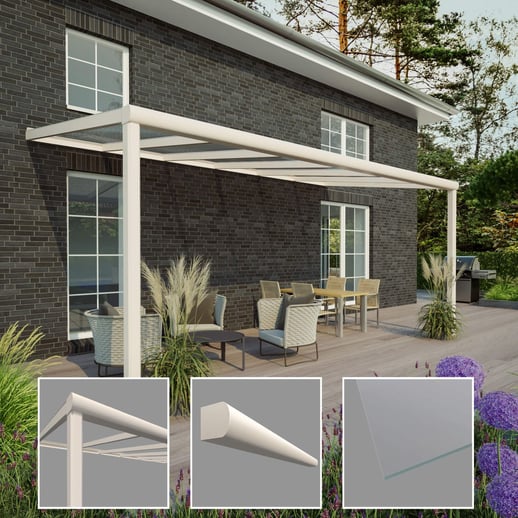 Terrasoverkapping | Sneeuwzone 1 | RAL 9001 | Glasplaat helder | Lijst halfrond | Breedte 4,06 m | Diepte 3,50 m #3