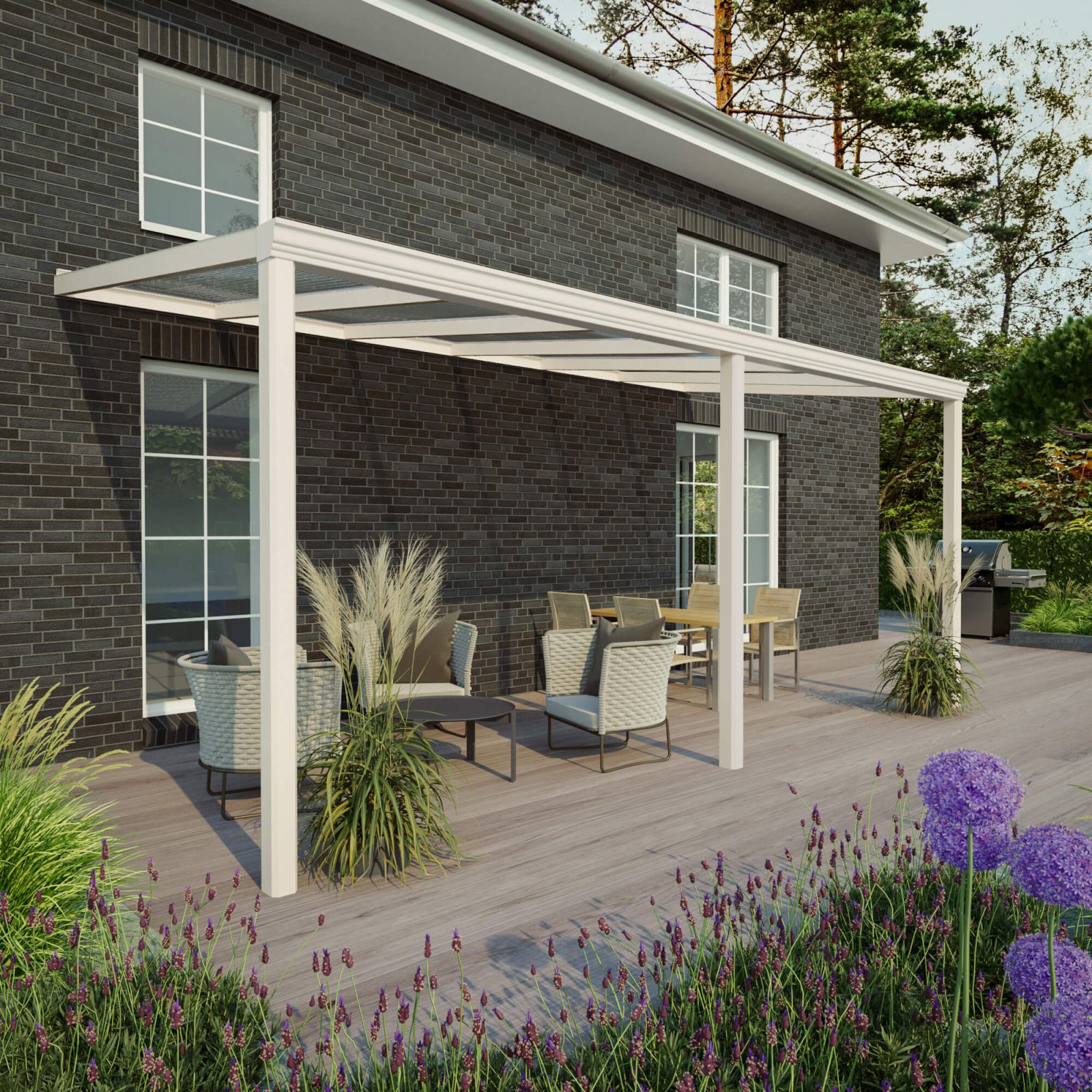 Terrasoverkapping | Sneeuwzone 1 | RAL 9001 | Plaat helder | Lijst klassiek | Breedte 9,06 m | Diepte 2,00 m #1