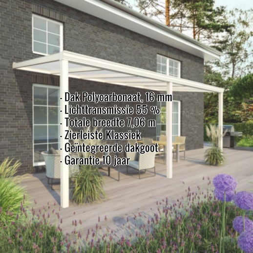 Terrasoverkapping | Sneeuwzone 1 | RAL 9001 | Plaat opaal wit | Lijst klassiek | Breedte 7,06 m | Diepte 3,00 m #2