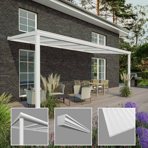 Terrasoverkapping | Sneeuwzone 1 | RAL 9016 | Plaat opaal wit | Lijst klassiek | Breedte 4,06 m | Diepte 4,00 m #3