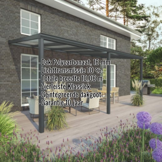 Terrasoverkapping | Sneeuwzone 2 | RAL 7016 | Plaat helder | Lijst klassiek | Breedte 10,06 m | Diepte 3,50 m #2