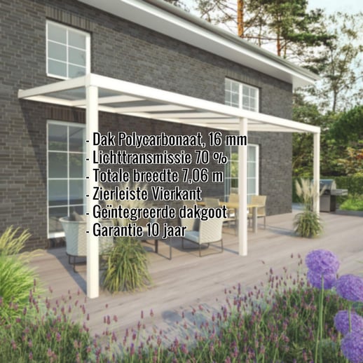 Terrasoverkapping | Sneeuwzone 2 | RAL 9001 | Plaat helder | Lijst vierkant | Breedte 7,06 m | Diepte 2,50 m #2