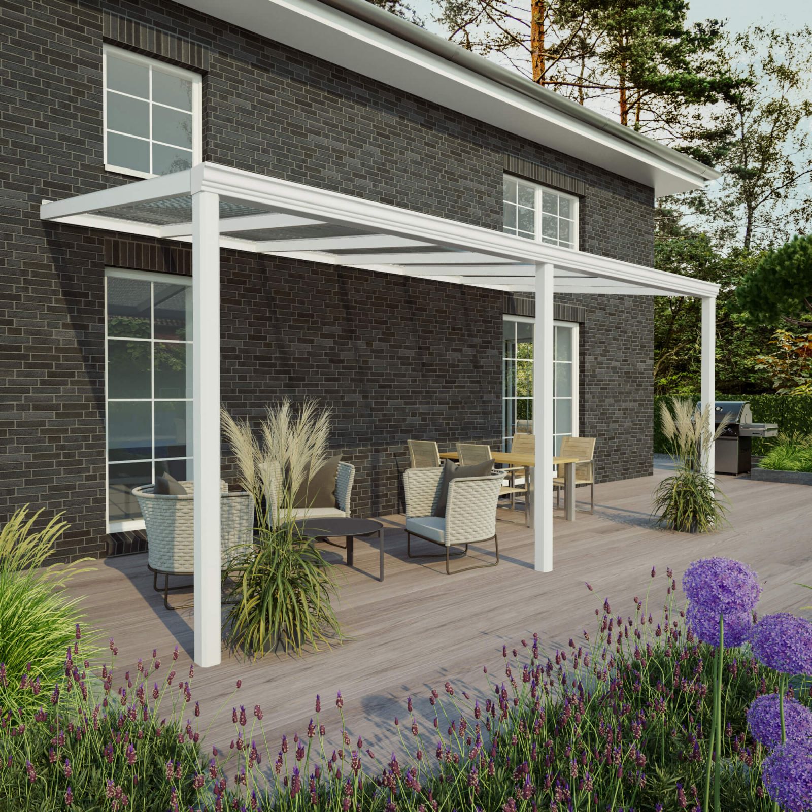 Terrasoverkapping | Sneeuwzone 2 | RAL 9016 | Plaat helder | Lijst klassiek | Breedte 10,06 m | Diepte 2,00 m #1