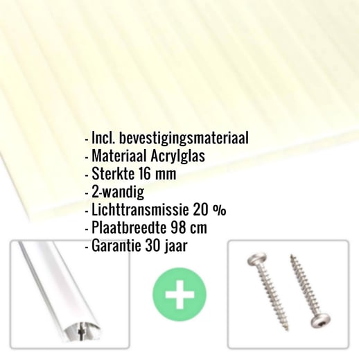 Acrylaat kanaalplaat | 16 mm | Profiel A4 | Voordeelpakket | Plaatbreedte 98 cm | Opaal wit / goud | Breedte 3,09 m | Lengte 2,00 m #2