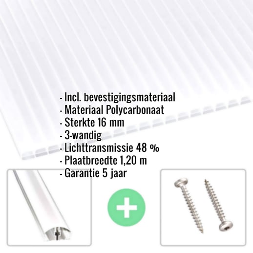 Polycarbonaat kanaalplaat | 16 mm | Profiel A4 | Voordeelpakket | Plaatbreedte 1,20 m | Opaal wit | Blueline | Breedte 3,75 m | Lengte 2,00 m #2