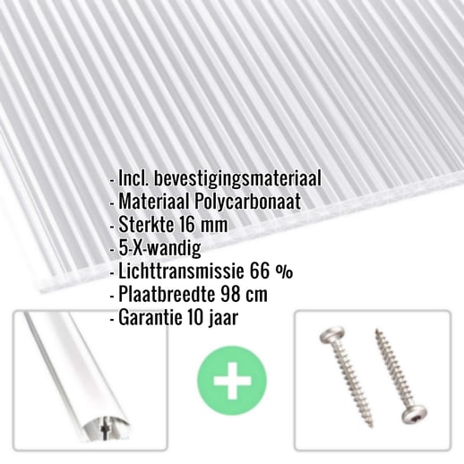 Polycarbonaat kanaalplaat | 16 mm | Profiel A4 | Voordeelpakket | Plaatbreedte 98 cm | X-Structuur | Breedte 3,08 m | Lengte 2,00 m #2