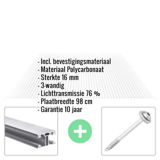Polycarbonaat kanaalplaat | 16 mm | Profiel ECO | Voordeelpakket | Plaatbreedte 98 cm | Helder | Breedte 3,05 m | Lengte 2,00 m #2