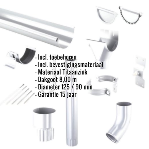 Titaanzink dakgoot voordeelpakket 8 m | Ø 125/90 mm #2