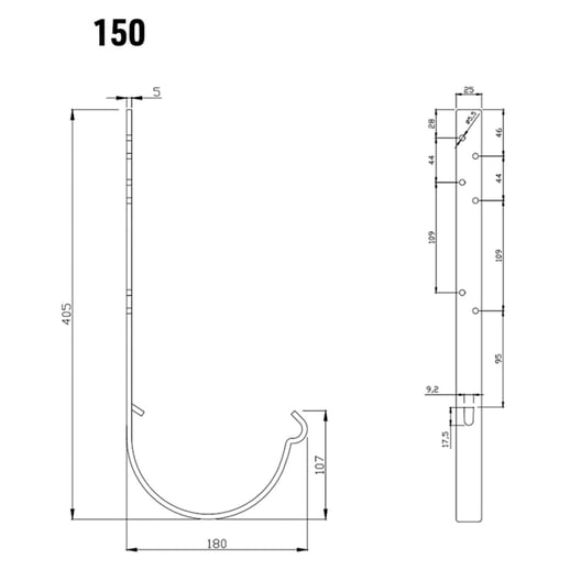 Universeel gootbeugel | Staal | Ø 150 mm | 7016 - Antracietgrijs | Lengte = 32 cm #2
