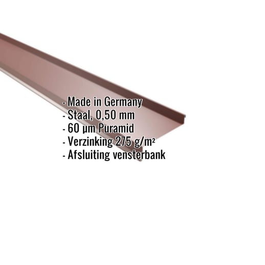 Vensterbank | 5 cm x 11,5 cm x 4 cm x 2,00 m | Staal 0,50 mm | 60 µm Puramid | 6012 - Roodbruin #2