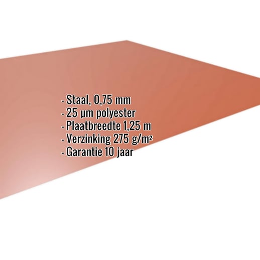 Vlakke plaat | Staal 0,75 mm | 25 µm Polyester | 8004 - Koperbruin #2
