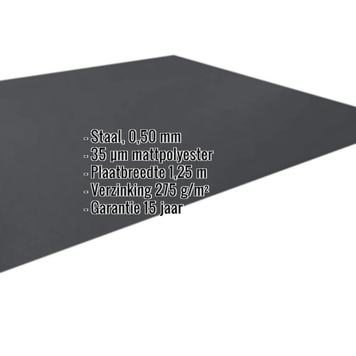 Vlakke plaat | Staal 0,50 mm | 35 µm Mattpolyester | 23 - Donkergrijs #2