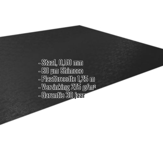 Vlakke plaat | Staal 0,50 mm | 80 µm Shimoco | 9005 - Gitzwart #2