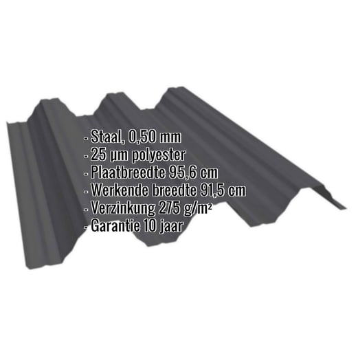 Warmdakplaat T92P | Dak | Staal 0,50 mm | 25 µm Polyester | 9005 - Gitzwart #2