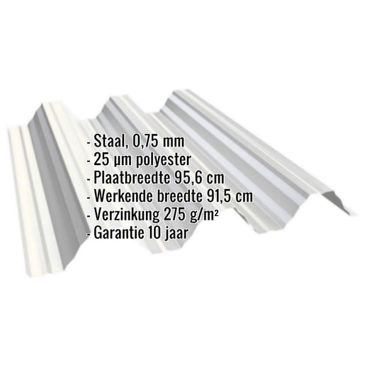 Warmdakplaat T92P | Dak | Staal 0,75 mm | 25 µm Polyester | 9002 - Grijswit #2