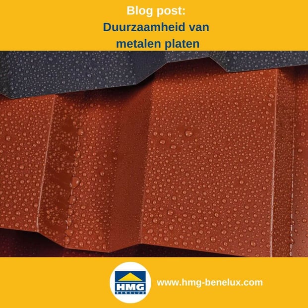 Titelafbeelding van een blogbericht met als thema ‘Duurzaamheid van plaatwerk’ – te zien is een selectie van damwandplaten, met daarnaast het logo en het webadres van hmg-benelux.com.