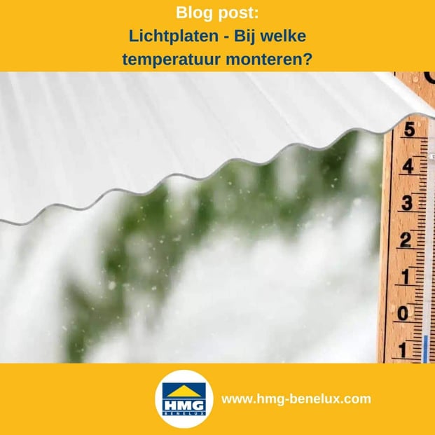 Titelafbeelding van een blogbericht met als onderwerp ‘Verwerking van lichtplaten’ – er wordt een lichtplaat met thermostaat getoond, samen met het logo en het webadres van hmg-benelux-shop.com.