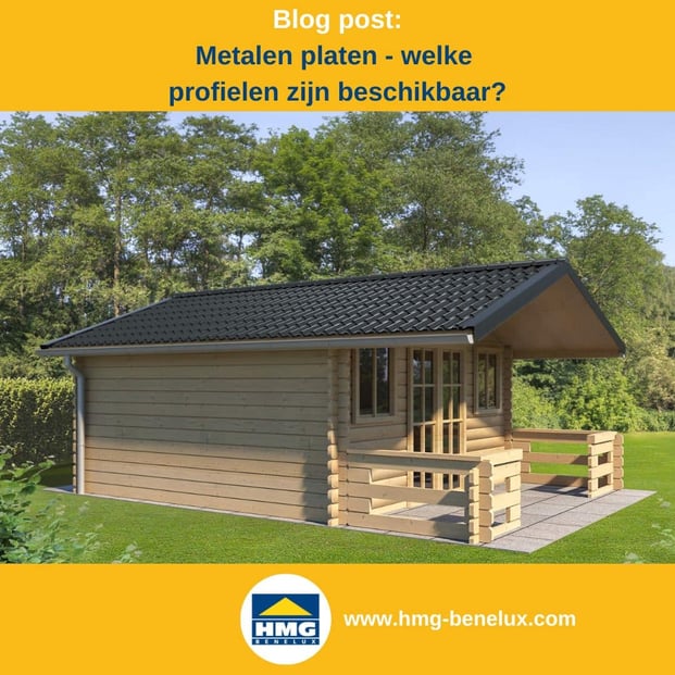 Titelafbeelding van een blogbericht met als onderwerp ‘De verschillende profielen bij platen’ – te zien is een antracietgrijs overdekt tuinhuisje, met daarnaast het logo en het webadres van hmg-benelux-shop.com.