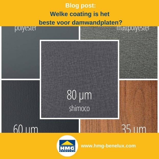 Titelafbeelding van een blogbericht met als onderwerp ‘Welke coating voor damwandplaten’ – er wordt een selectie van coatings getoond, samen met het logo en het webadres van hmg-benelux.com.